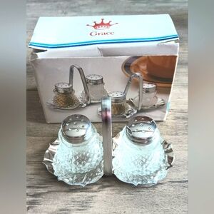 Vtg Grace Salt Pepper Serve Tray Condiment Set NIB Small Elegant